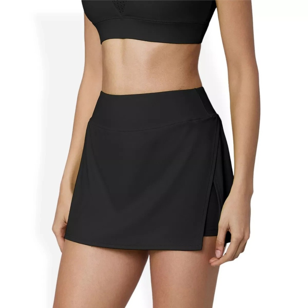 A-16 Anna-Kaci Active Women's High Waist Tennis Skirt - Stretch Fabric - S Black